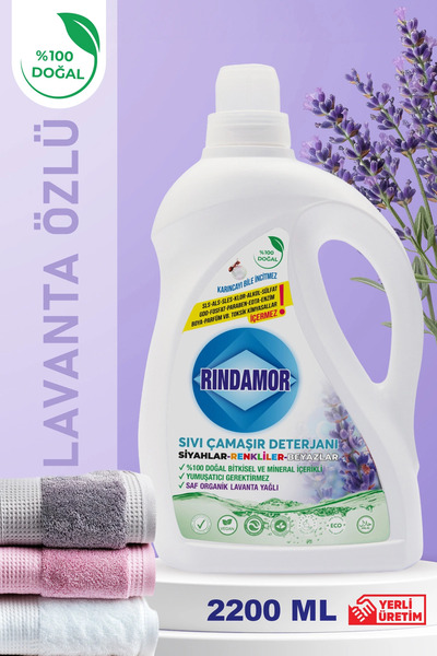 RINDAMOR % 100 DOĞAL BİTKİSEL TÜM RENKLER SIVI ÇAMAŞIR DETERJANI ORGANİK LAVANTA YAĞLI-KENDİNDEN YUMUŞATICILI