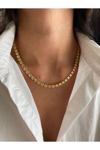 MagicStone Square Laser Cut Pattern Gold Color Necklace