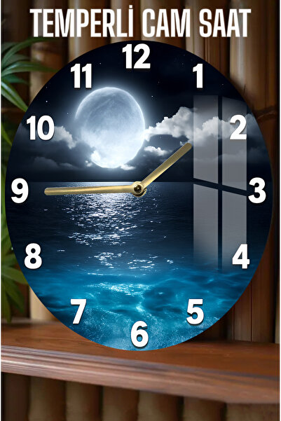 kutuTR Gece Manzaralı 3D Görünümlü Temperli Cam Saat – 33 cm CSDW364