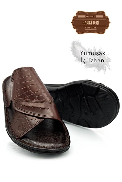 Moda Anna Genuine Real Leather Men's Slippers Lightweight Slippers Leather 3D Coffee