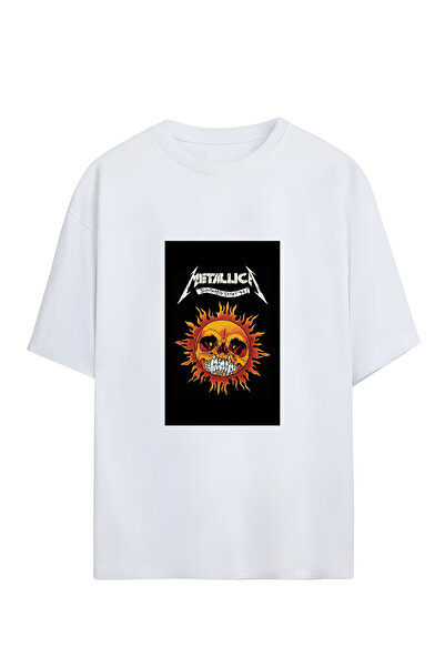 GraffTee تي شيرت ميتاليكا قطني كبير الحجم للجنسين