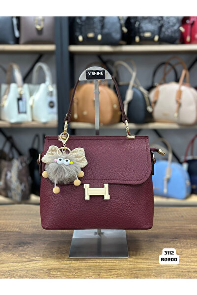 VICTORIA SHINE H Lock Detail and Charmed Hand and Shoulder Bag 3112- (Bordo)