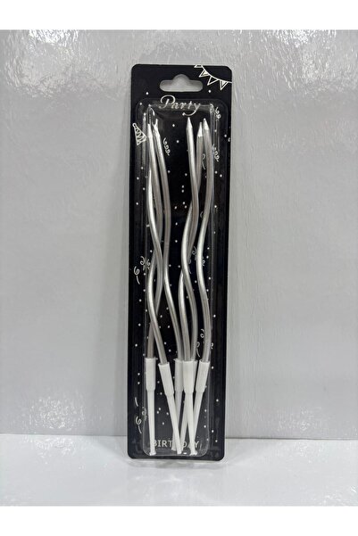 shop 6'lı KIVRIMLI GÜMÜŞ Doğum Günü Mumu 15CM Pasta Mumu Kıvrık Mum