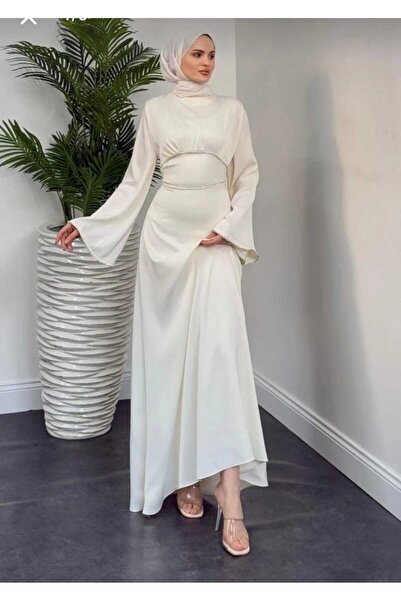 TESETTÜR AKBAŞ İnci Taş Detaylı Saten Abiye