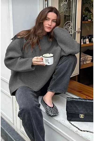 zezecollectıon تريكو تريكو كبير الحجم ذو رقبة دائرية