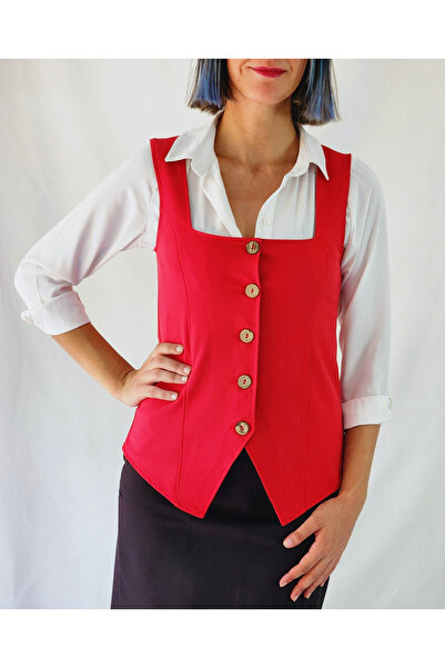 YAXİ KARE YAKA ASTARSIZ KIRMIZI DOKUMA YELEK