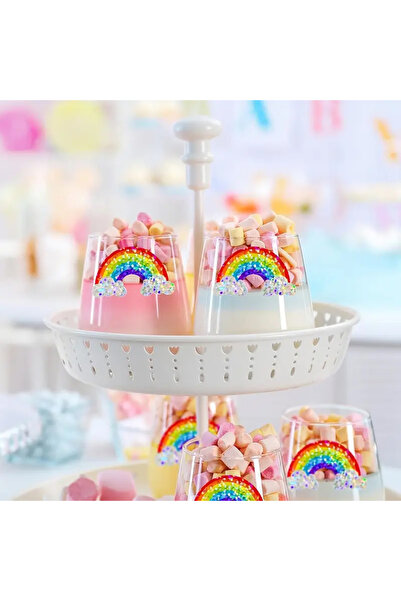 hdcw 500 ADET 3 cm IŞILTILI GÖKKUŞAĞI TASARIMLI YAPIŞKANLI RULO STICKER ETİKET HEDİYE PAKETLEME