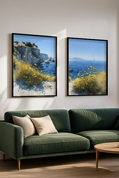 STARYUNA Set de pictură dublă cu efect de acuarelă, cu vedere la mare, cu cad...