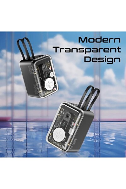 Promate 65W Multi-Device Charging Transparent Power Bank with Built-In USB-C & Lightning Cable