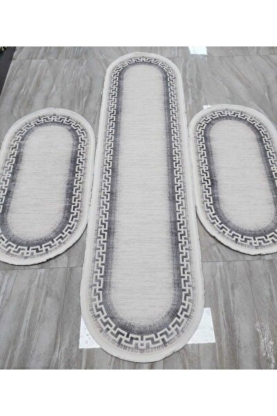 NOVA HALI Kumru %100 akrilik bambu tarz Oval 3'lü yatak odası halısı takımı s...