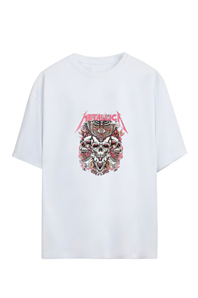 GraffTee تي شيرت ميتاليكا قطني كبير الحجم للجنسين