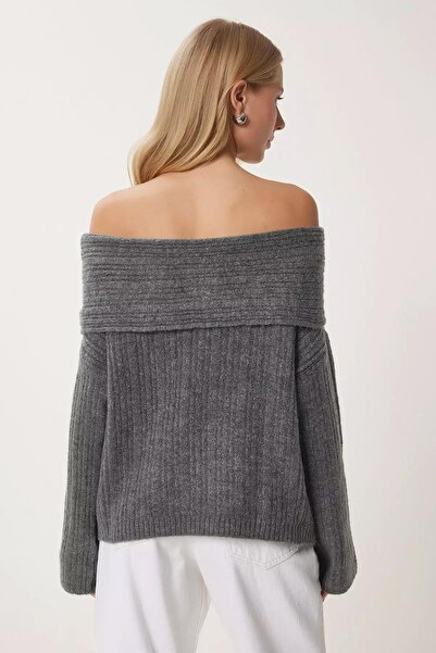 TENA Women's Anthracite Degaje Collar Ribbed Sweater