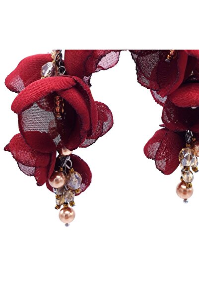 Corizmi Long cluster earrings with veil flowers, pearls and crystals, handmade, Latin Love