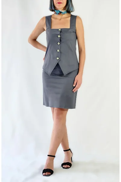 YAXİ Square Collar Unlined Smoked Woven Vest