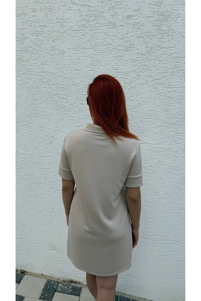 BURKAY Women's Polo Neck Zipper Short Sleeve Basic Dress – Comfortable and Stylish Casual Style