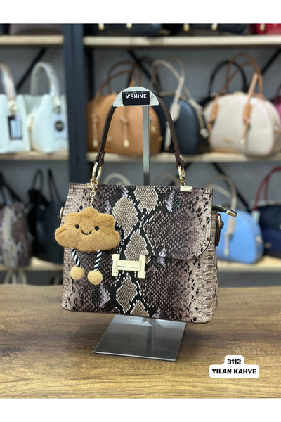 VICTORIA SHINE حقيبة يد وكتف بقفل H وتفاصيل ساحرة 3112- (بني ثعبان)