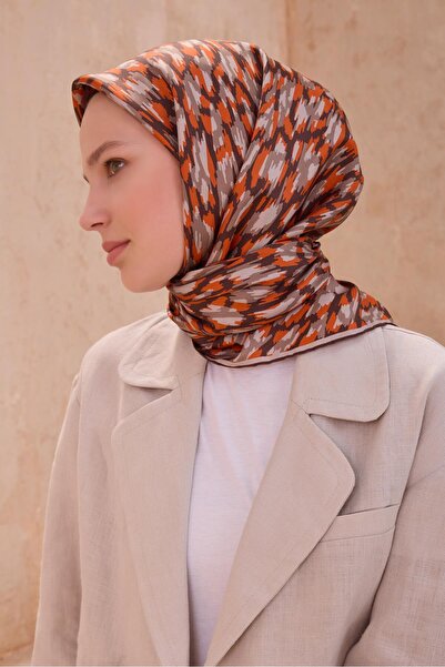 Belli وشاح تيفيل من الحرير الخالص 4103 - 86 نمط مختلط برتقالي