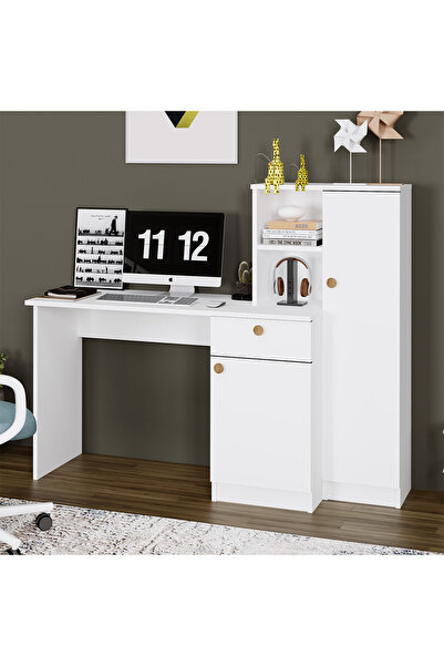 Kalender Dekor Leyla Çekmeceli Dolaplı Raflı Çalışma Masası Bilgisayar Masası