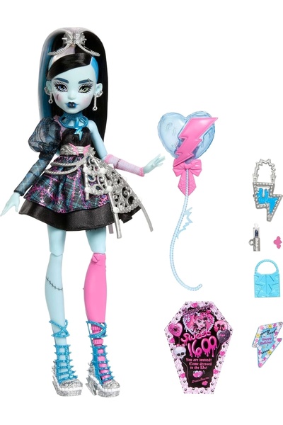 MONSTER HIGH ® DOĞUM GÜNÜ™ FRANKIE STEIN™ Bebek Parti elbiseli ve bir elinde ...