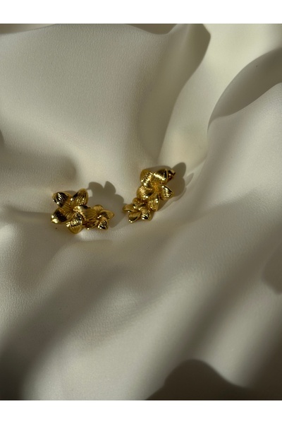 Home Çiçek Dokulu Çelik Küpe Altın Kaplama