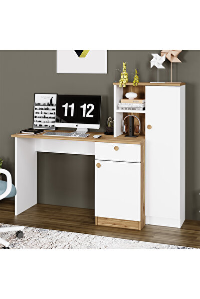 Kalender Dekor Leyla Çekmeceli Dolaplı Raflı Çalışma Masası Bilgisayar Masası