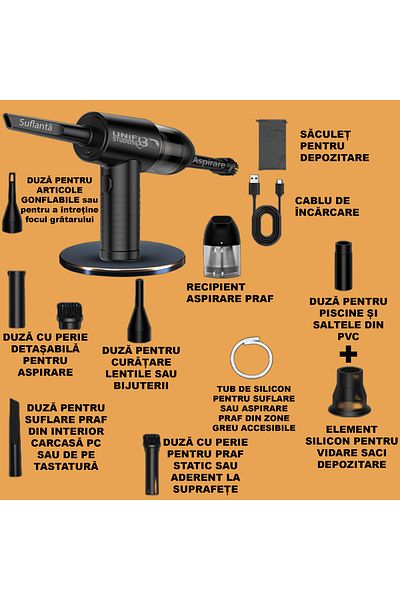 Unified Studios Blower and vacuum cleaner, 2 in 1, 102000RPM, 3 speed settings for dust removal, LED, cordless