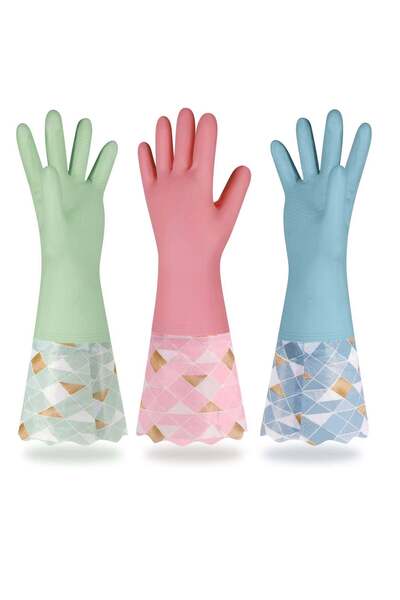 Generic SYOSI 3 Pairs Cleaning Gloves for Winter Plus Velvet Reusable Household Kitchen Dishwashing Glove L