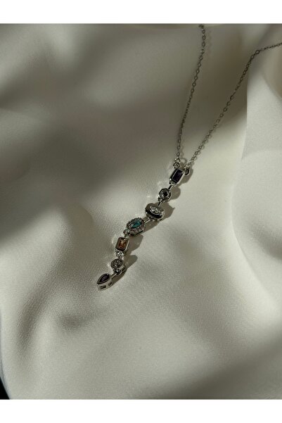 Home قلادة على شكل حرف Y مكونة من 7 عناصر من الأحجار الكريمة الملونة باللون ا...