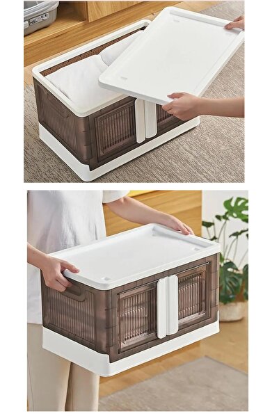 ForWhat Recipient de depozitare din plastic cu roți, cu capac pliabil, pentru...