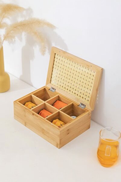 Akkoyunlu home Bamboo Tea Box Storage Box Coffee,Herbal Tea Box Organizer Bamboo Organizer