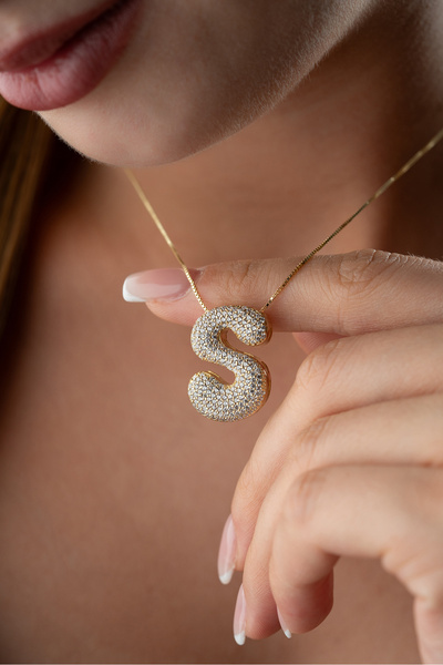 Silvano Jewelry 925 Ayar Gümüş Kişiye Özel Balon Harf Kolye