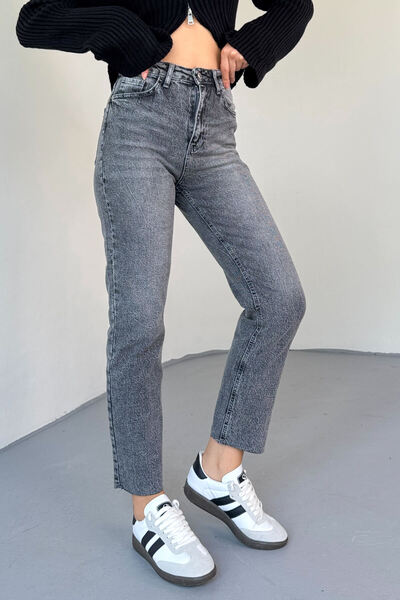 Cappmoda Jean-08133 Smoked High Waist Cut Leg Jean