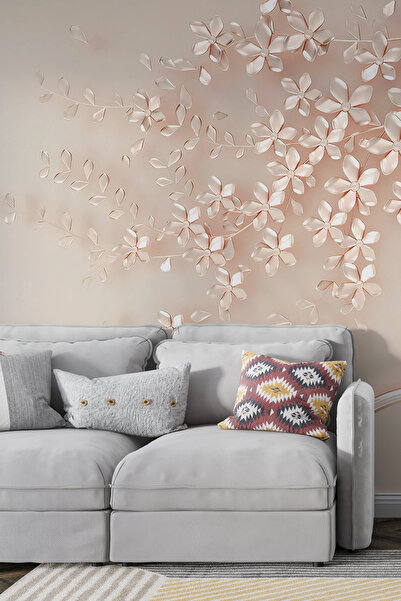 Tasarım 3D Pembe Çiçek Desenli Modern Duvar Kağıdı Poster - Zarif Dekor