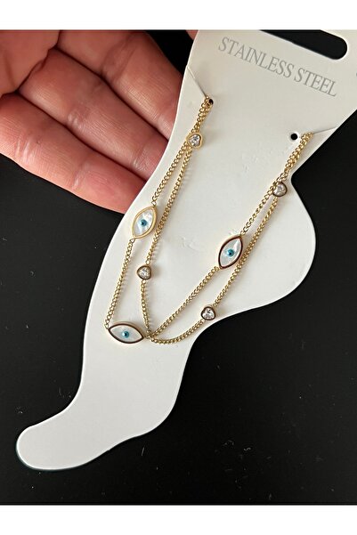tones official Non-Tarnish Steel Eye-Heart Themed Anklet Set of 2