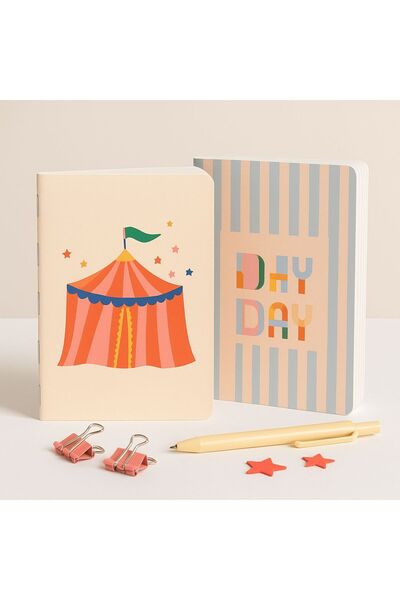 YLDZ A6 Notebook İkili Defter Day Day & Magic Baskılı Tel Dikiş Çizgili & Kareli 48 sayfa 2 Defter1 Arada