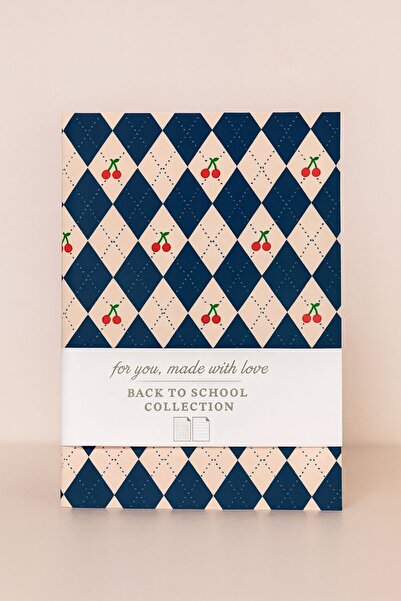 YLDZ A6 Notebook İkili Defter Kiraz & Çilek Baskılı Tel Dikiş Çizgili & Kareli 48 sayfa 2 Defter 1 Arada