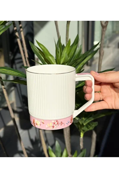Onedekor Porcelain Luxury Floral Pink Mug Gold 250ml