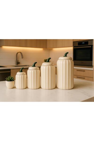 ENYAZA(2024) 4 Size Pumpkin Decor Jar Set - Tea Coffee Sugar Spice Jar 500 800 1100 1300 ml Ceramic