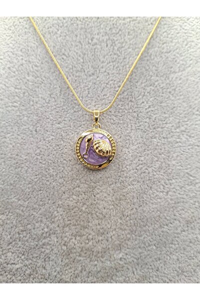 Han Ticarethane Gold Color Special Embossed Enamel Purple Seashell Model Stee...