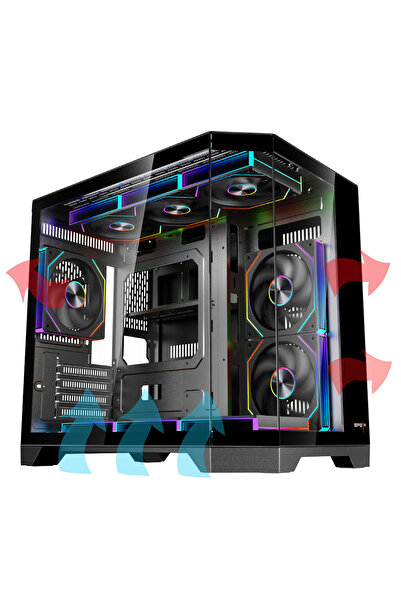 SPEARPC علبة ألعاب DOST 60 MINI MICRO-ATX، 6 مراوح ARGB وجهاز تحكم عن بعد باللون الأسود