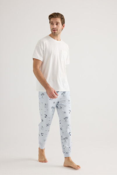 Syah Erkek Pamuklu Kısa Kollu Uzun Pijama Takımı