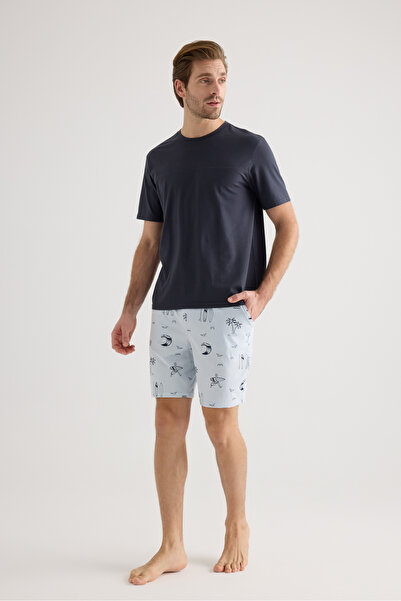 Syah Erkek Pamuklu Kısa Kollu Şortlu Pijama Takımı