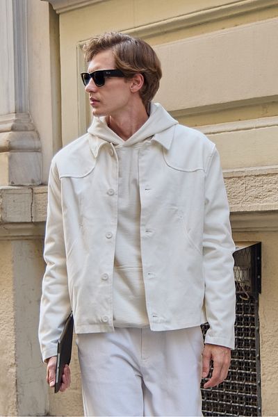 Danger Men's Technical Fabric Coat Jacket Ecru