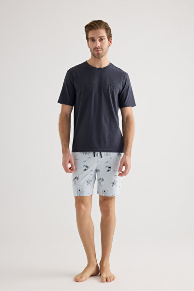 Syah Erkek Pamuklu Kısa Kollu Şortlu Pijama Takımı