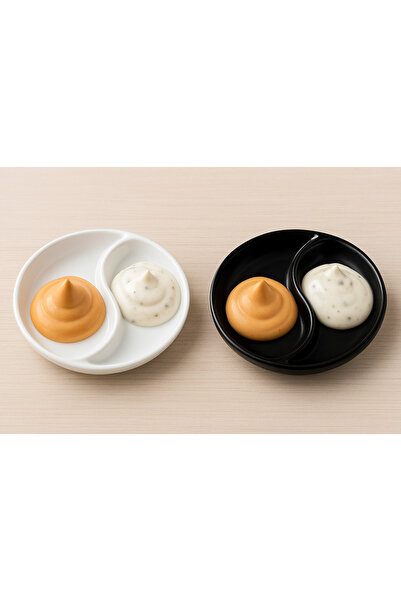 ARVALE 4 Pieces 9.5 cm Diameter Ceramic Sauce Bowl Breakfast Snack Bowl Presentation Bowl - 2 Black and 2 White