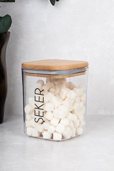 DNS HOME 3-Piece 900 ml Tea Sugar Coffee Storage Container Wooden Vacuum Jar with Lid Mica with Label Gift