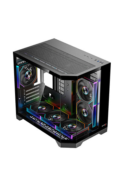 SPEARPC علبة ألعاب DOST 60 MINI MICRO-ATX، 6 مراوح ARGB وجهاز تحكم عن بعد باللون الأسود