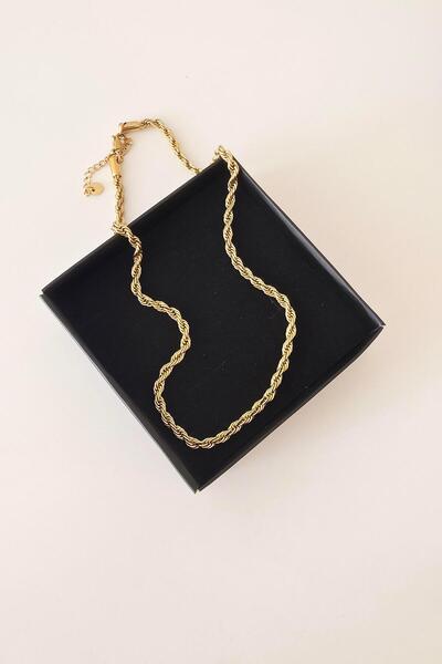 By Zeyna Aksesuar 316 L Steel Antiallergenic Tarnish-Free Twist Necklace 45+7 cm