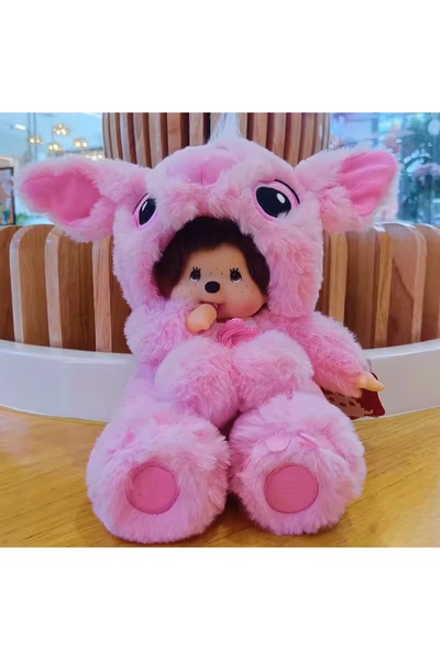 NB market Monchhichi Doll Kawaii Stitch Lilo in Costume Pink Color Monchhichi Plush Toy