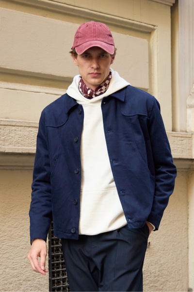Danger Men's Technical Fabric Coat Jacket Navy Blue